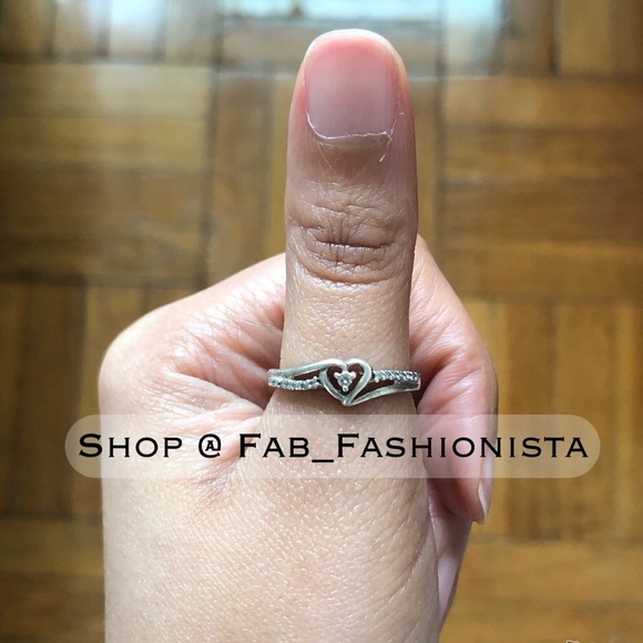Diamond Heart Promise Ring Sterling Silver Size 6.5 - Picture 5 of 9
